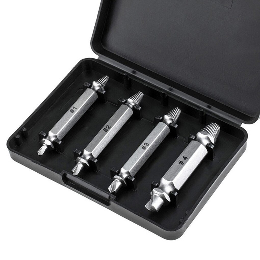 4pcs HSS Broken Head Screw Extractor Damaged Screw Extractor Woodworking Drill Bit Remover Quick-Release Easy-Pull Bolt Tool: boxed