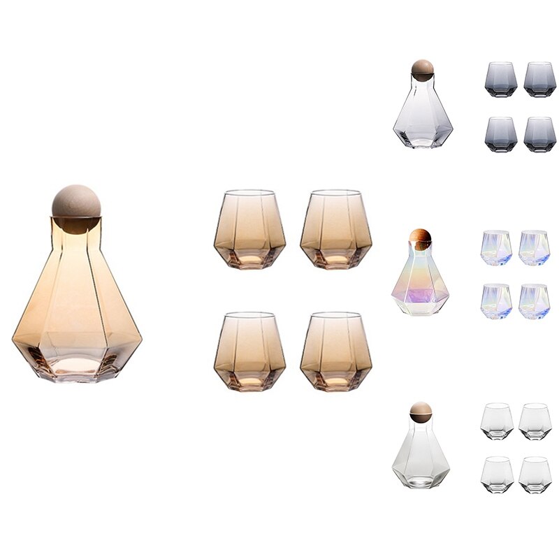 Diamond Whiskey Glazen Sets Waterkoker Met Hout Bal Deksel Duidelijk Kruik Voor Sap Cocktail Wijn Glazen Set