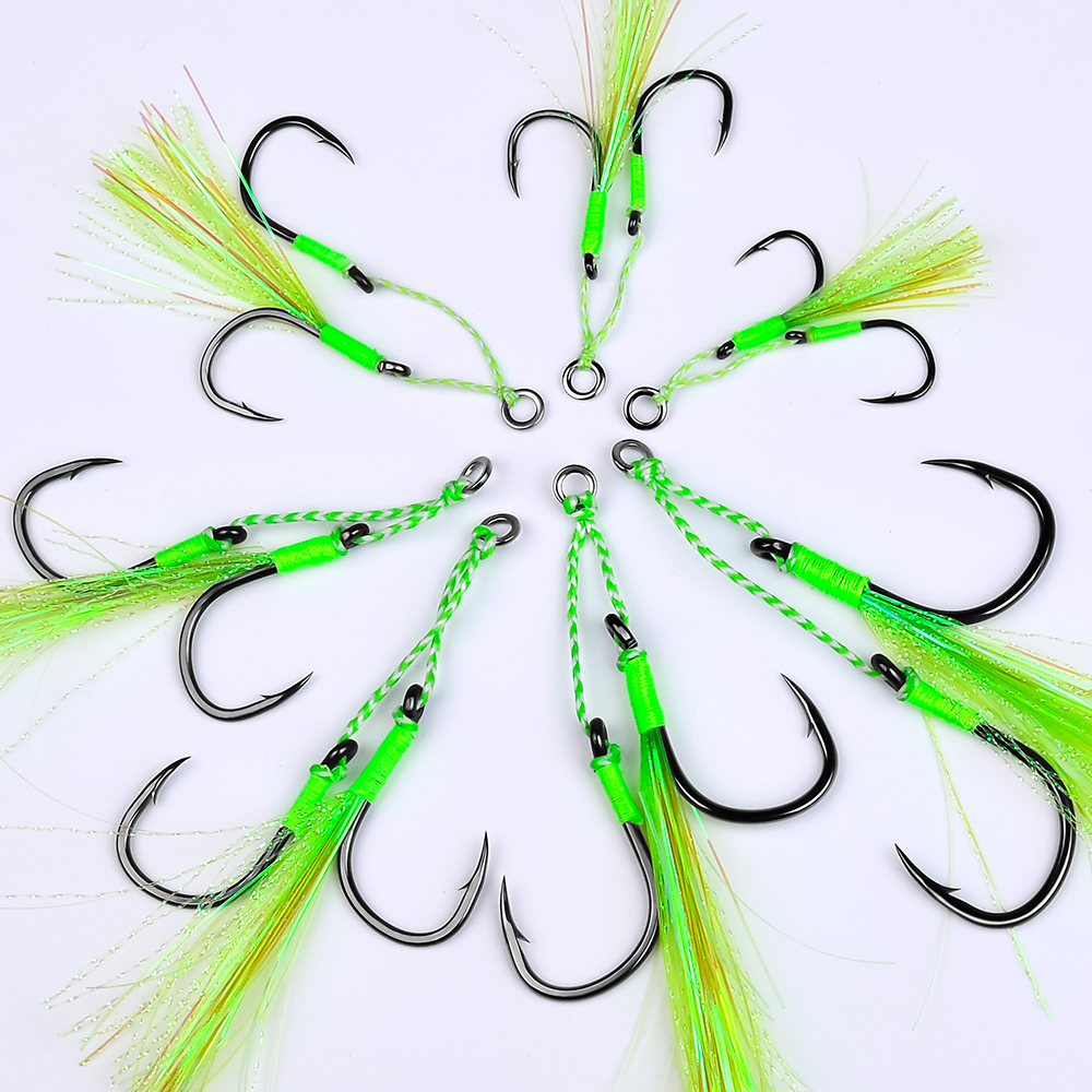 PROBEROS 5 uds luminoso con anzuelo de pesca con borla, anzuelos dobles con línea para pesca en agua salada y dulce, accesorios de pesca
