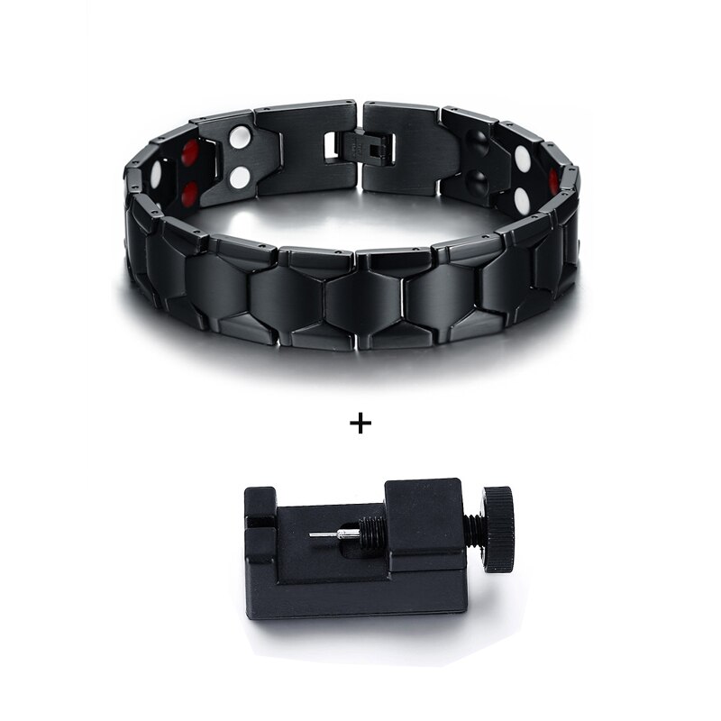 Winterse voetbalstijl armband voor heren goudkleurige energie germanium magnetische armband heren roestvrijstalen schakelarmbanden: Zwart met gereedschap 15mm
