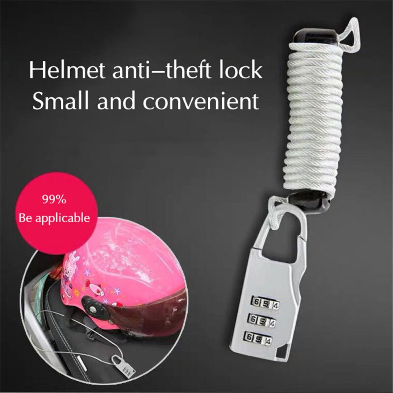 Bicycle Lock Anti-Theft Mini Helmet Lock Motorcycle Bicycle Scooter 3 Digit Combination Password Security Cable Lock