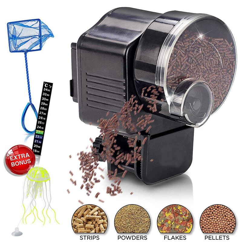 Automatische visvoederbak, aquariumvoeder, visvoer, vakantievoeder, automatische voederunit + net voor aquarium, thermostaat en kwallen