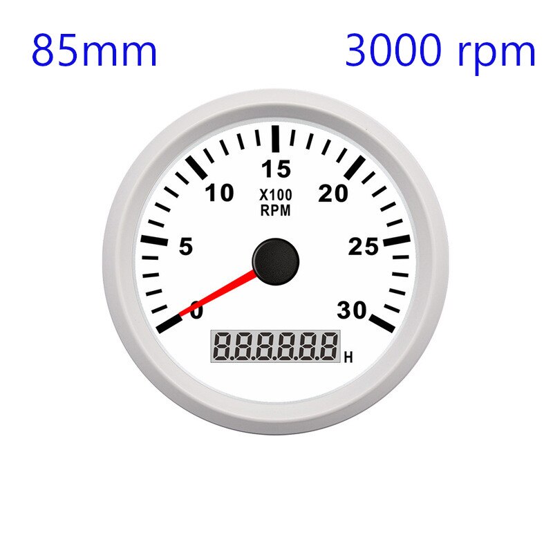 85mm REV Counter Car Boat tachometer + sensor Car Truck Tacho Marine RPM Meter with LCD Hourmeter 4000 RPM Red Backlight 12V/24V: White 3000 rpm