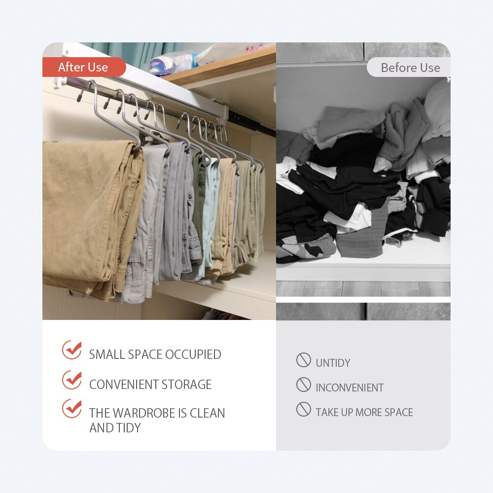 Pull-Out Closet Valet Rod Adjustable Wardrobe Clothing Rail Top Mount Wardrobe Hanger Rack Bar Ball Bearing Slide Heavy Duty