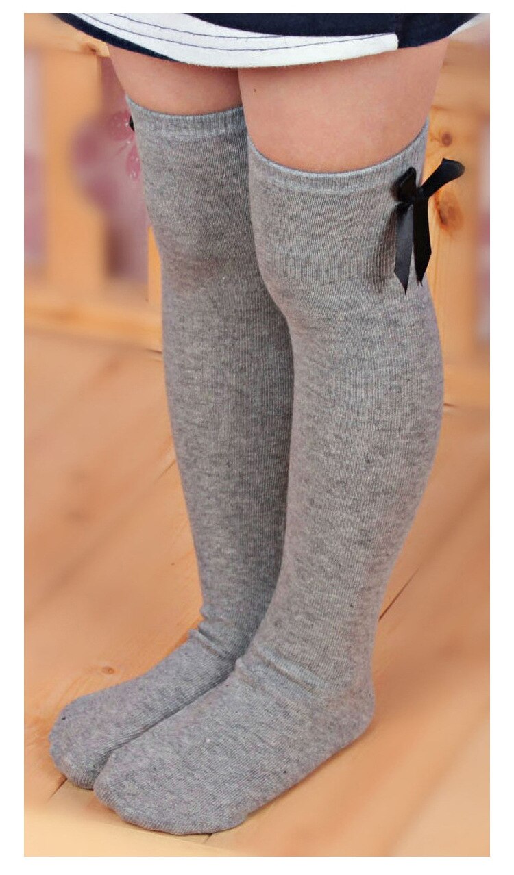 1 par meninas crianças criança arco joelho meias altas bebê menina primavera outono esporte meias branco vermelho listrado princesa meias para 1-8 anos: grey