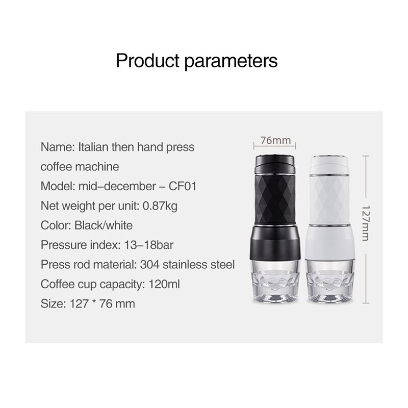 Portable Manual Coffee Machine Manual Pressure Capsule Nespresso Coffee Machine Accompanying Mini Coffee Cup Pot White