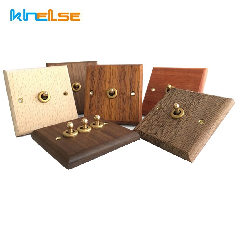 Wall Lights Switch Hand Made Retro Switch 10A 110V-250V Maple/Walnut Wood Panel Brass Lever 1 GANG/ 2 GANG Wall Switch