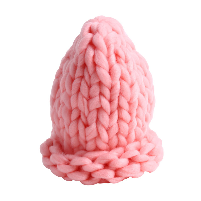 Women Winter Knitted Beanies Hat Thick Soft Warm Coarse Large Knitted Solid Hat Female Ice Ski Bonnet Hat: Pink