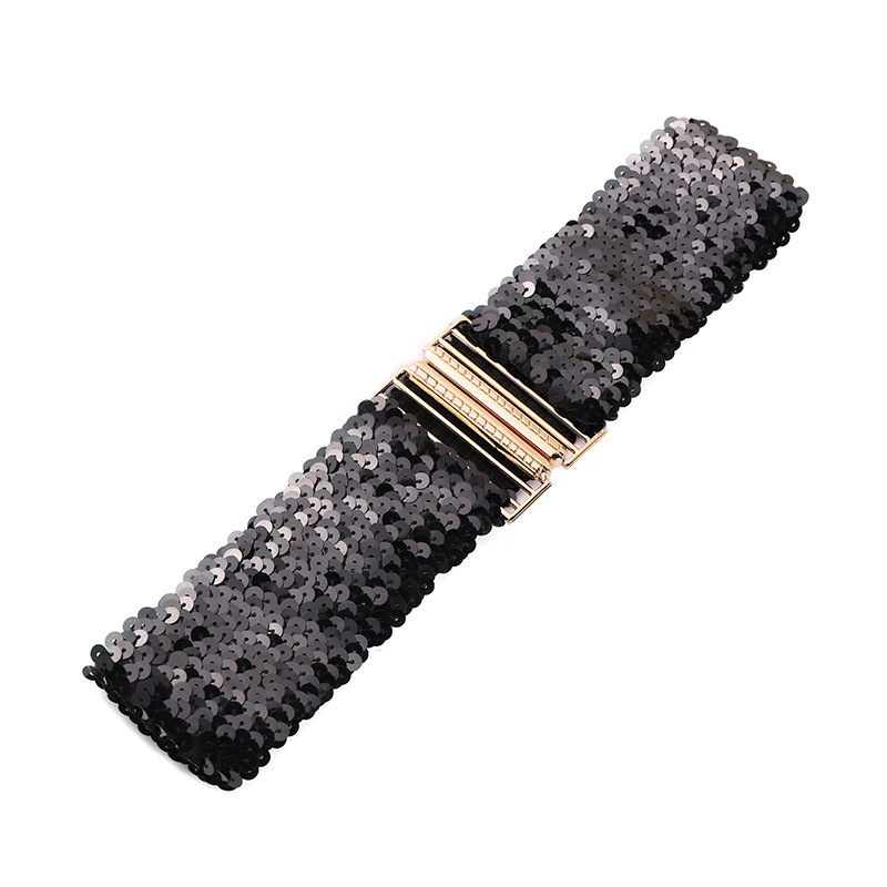 Cinto feminino de lantejoulas, elástico e brilhante, estilo corset, com fivela de metal, alça decorativa para corset, acessório para vestido de festa.: Verde militar