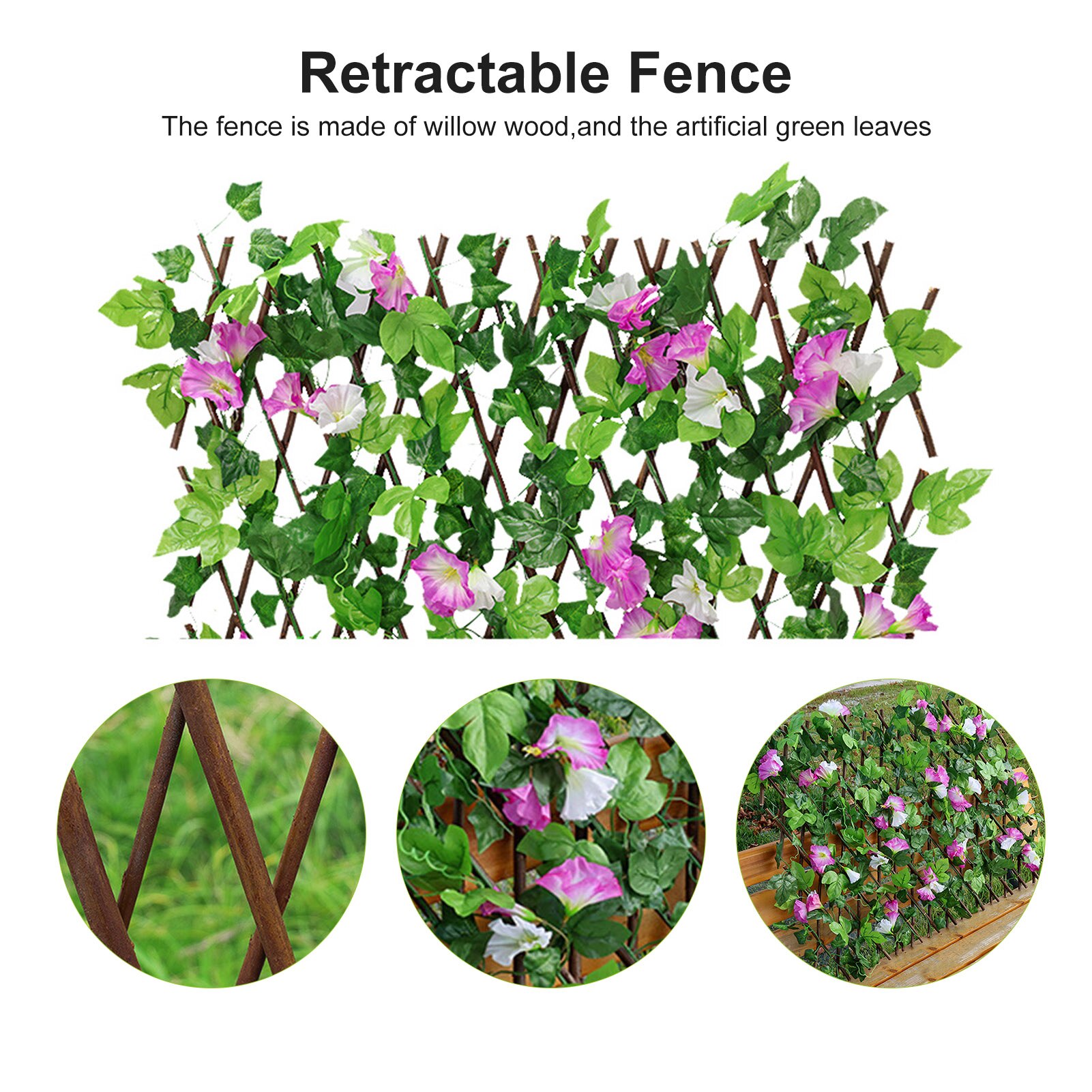Garden Fence Willow Wooden Hedge With Artificial Flower Leaves Garden Decoration Screening Expanding Trellis Privacy Screen