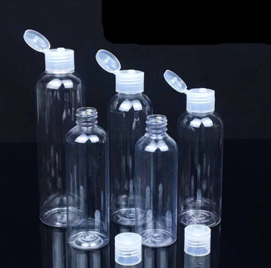 5 uds 30/50/100ML botella transparente de plástico vacía recargable con tapa abatible botellas de viaje portátiles para champú y acondicionador