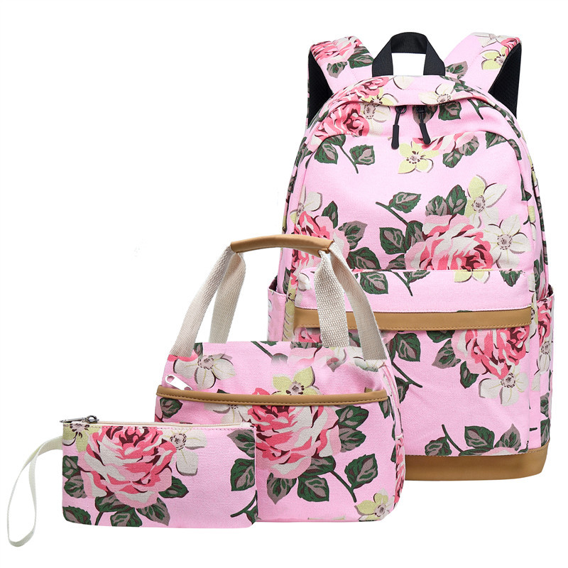 Bloemen Meisjes Rugzak voor School Lichtgewicht Bookbags Satchel College Tassen Tiener Meisjes Kids Schooltas Set Vrouwen Reizen Dagrugzak: X625 Pink 1 Set