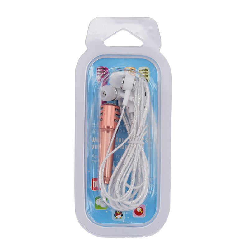 3.5MM Live phone universal wired microphone small microphone mini wheat headset in-ear For Tik Tok kids accessories For girls: gold