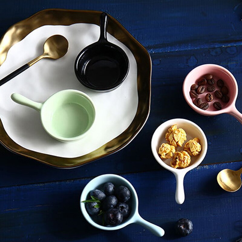 Mini keramiek schaaltje sausschaaltje snack fruit klein bordje servies met handvat effen kleur kruiden keukenhulpje voor taart dessert