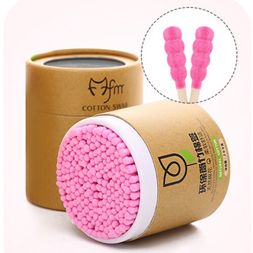 100/200 unids/caja bastoncillos de algodón de bambú para bebé, bastoncillos de madera, bastoncillos de algodón suave, limpieza de oídos, tampones, tampones de algodón, belleza saludable: Pink-200pcs