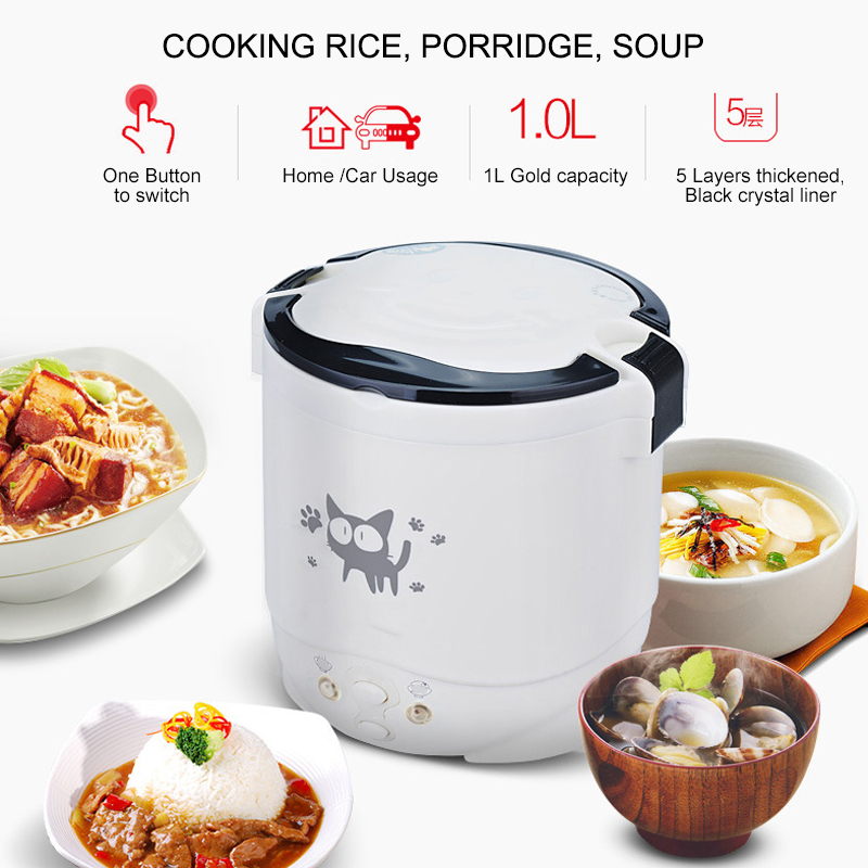 Mini olla arrocera eléctrica portátil, multicocina, olla arrocera doméstica de 220V para coche, camión de 12V, máquina de cocina de 24V, calentador de fiambrera