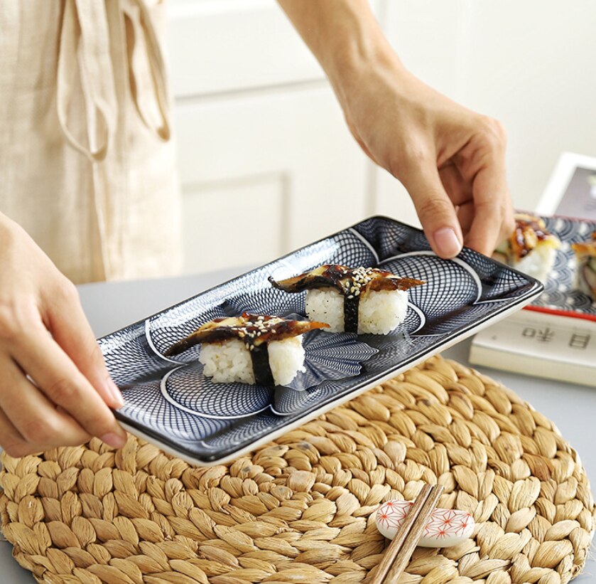Japanilaistyylinen sushilautanen aluslasituksen väri suorakaiteen muotoinen keraaminen lautanen länsimainen ruokalautanen tarjoiluastiat ruokalautaset