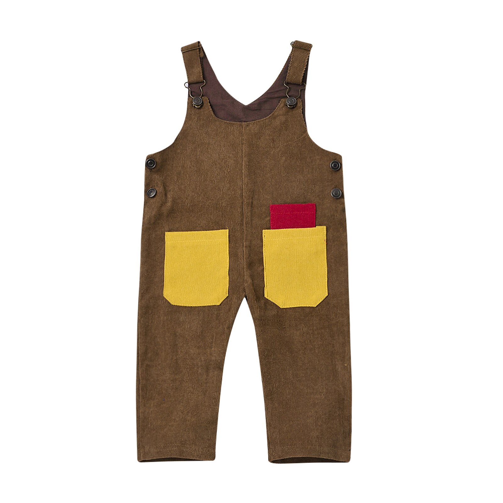 Peuters baby bretels broek romper corduroy jumpsuit herfst mouwloos zijzak patch kleur kinderen overalls knopen kleding: Khaki / 6