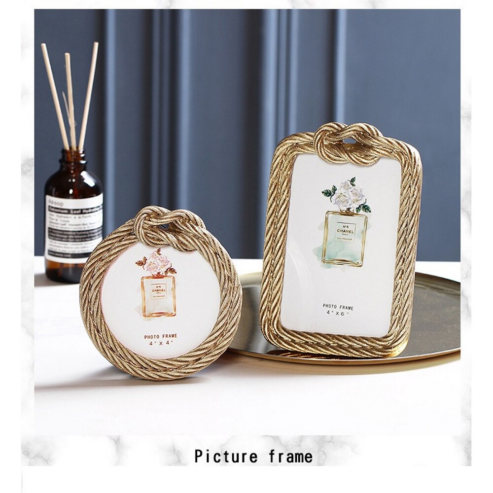 4/6 inch Photo Frame In Resin Hemp Rope European Retro Rectangular Round Photo Frame Home Wedding Decoration Picture Frame