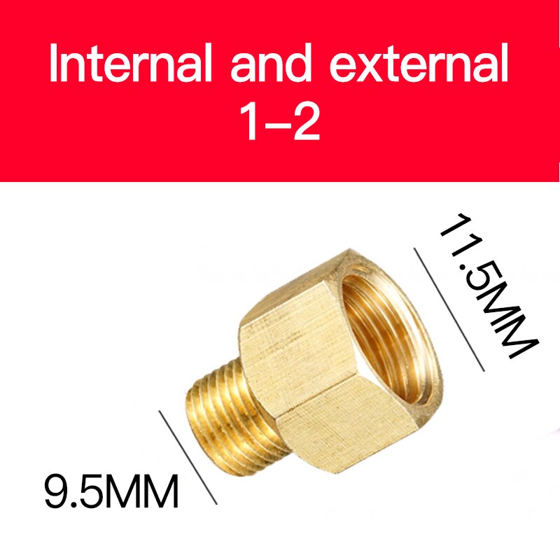 Adaptador de cobre de 1/8 ", 3/8", 1/2 ", 3/4", macho y hembra, Conector de conector de tuberías de latón reductor, adaptador de Gas y aire, presión de agua y combustible: 1-2