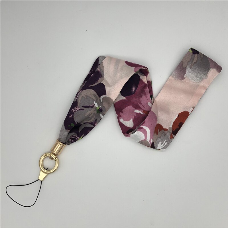 women's silk scarf cell phone lanyard temperament fresh fabric lanyard for keys phone strap neck strap: Lipstick