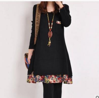 Baumwolle Leinen Mutterschaft Kleider Herbst und frühling Kleidung für Schwangere Frauen lässig Schwangerschaft Kleid Mutterschaft Tragen Mutterschaft-dres: Schwarz / M