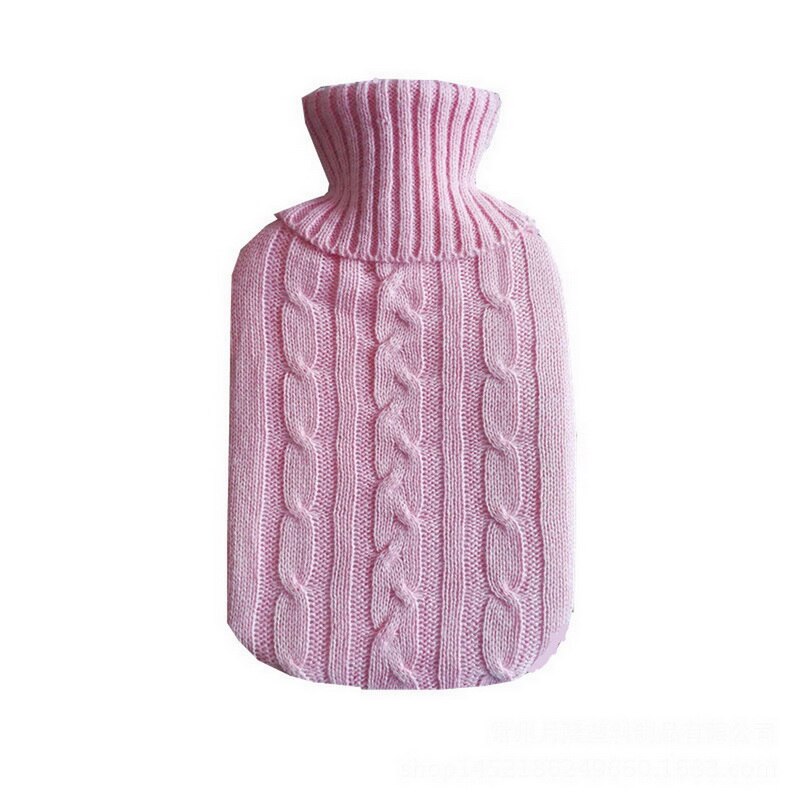 2000ml waterflessen gebreide hoes effen kleur watergevulde tas stoffen hoes handwarmer winter zachte waterfles: Roze