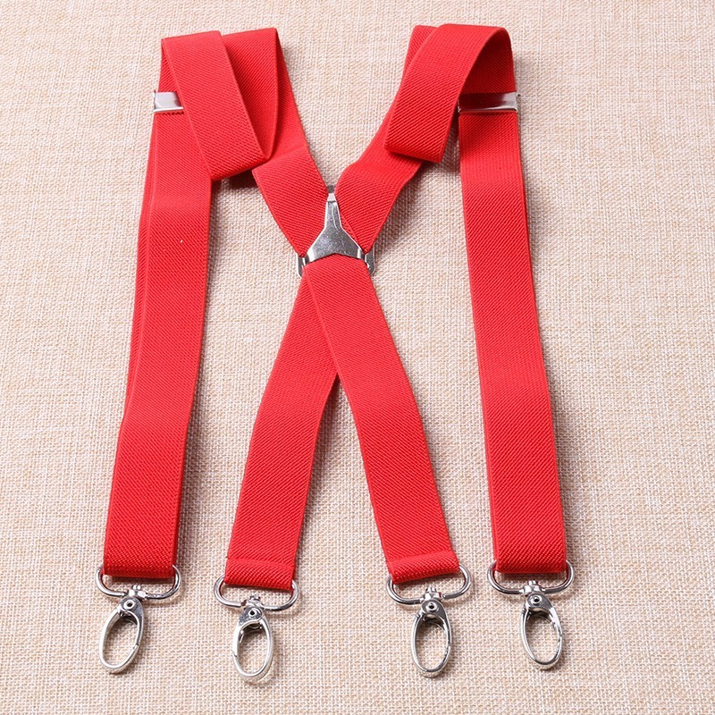 Bretelles unisexe pour adultes, 2.5cm de largeur, 4 crochets, bretelles réglables, élastique, dos, pour femmes, couleur unie: red