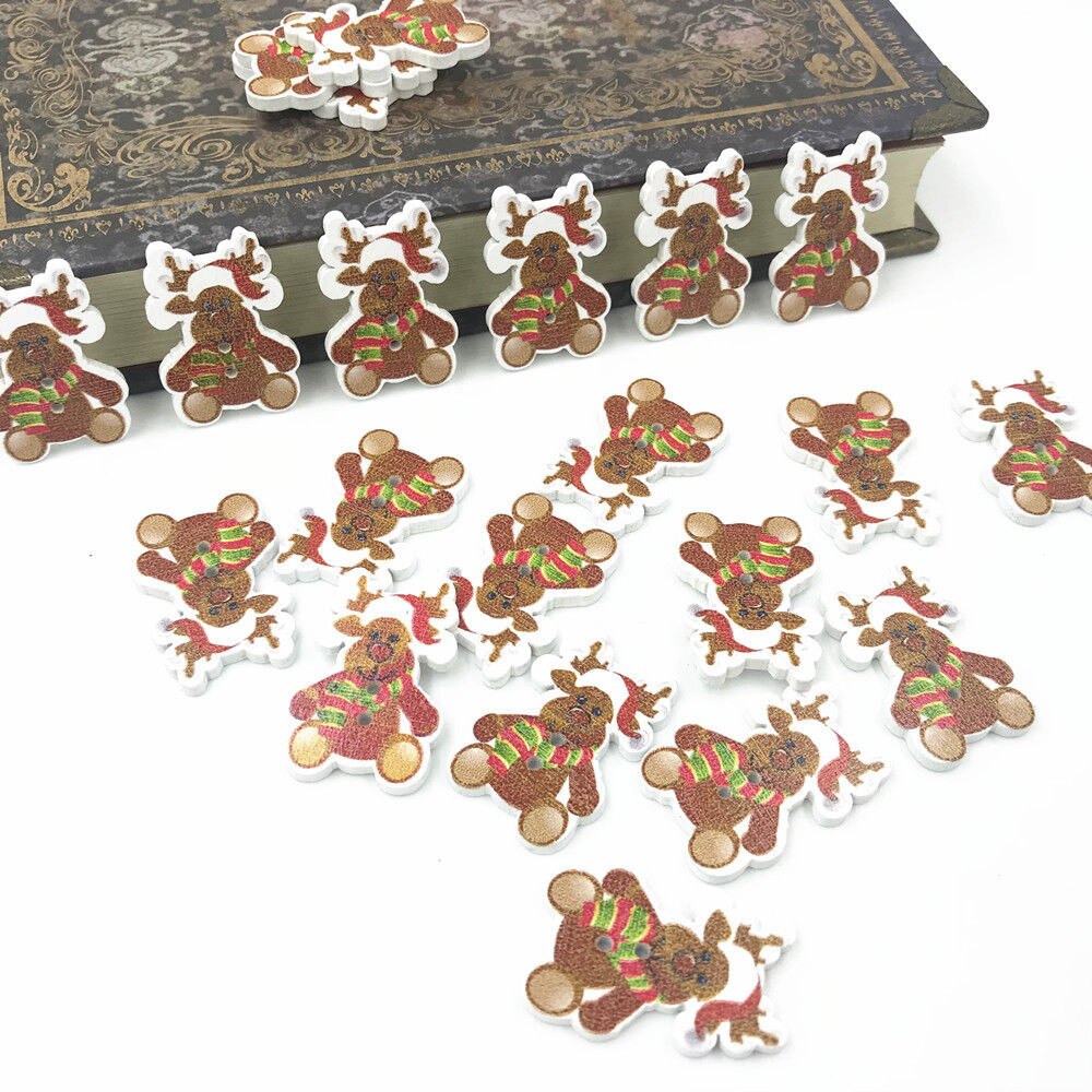 100 pcs Kerst herten Houten Knoppen Kid&#39;s Kerst craft decoratie Naaien 28mm