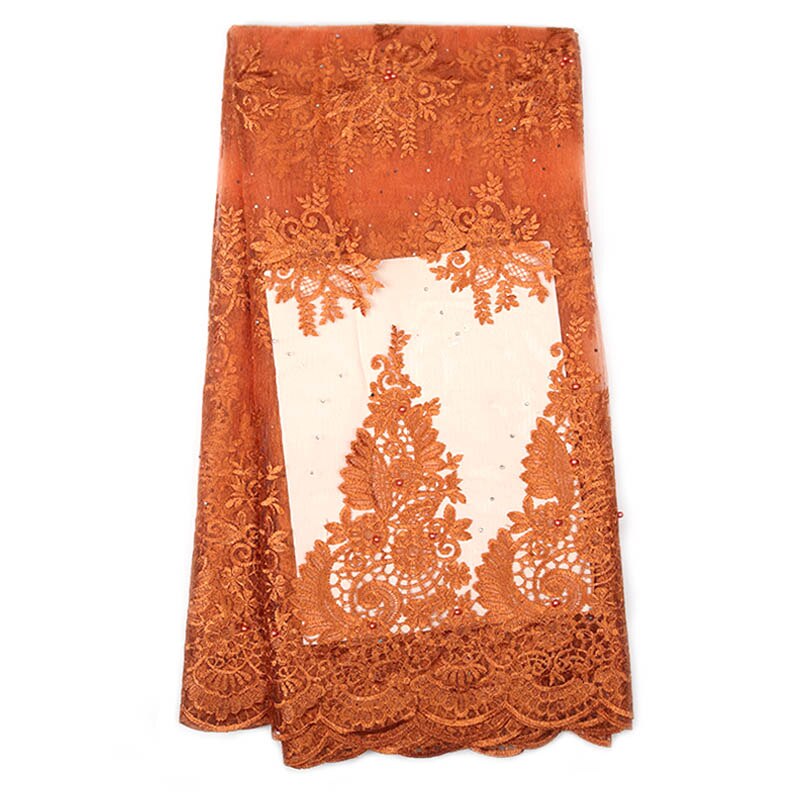 African French mesh lace fabric with African beads embroidered lace tulle Nigerian lace wedding dress