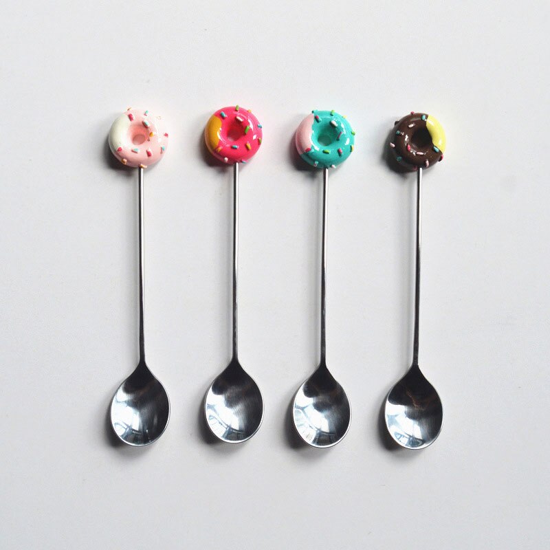 5pcs Kitchen Stainless Steel Doughnut Donuts Coffee Tea Spoon Set/Stirring Stick/Fruit Dessert Pastries Fork Set Donut fork spoo
