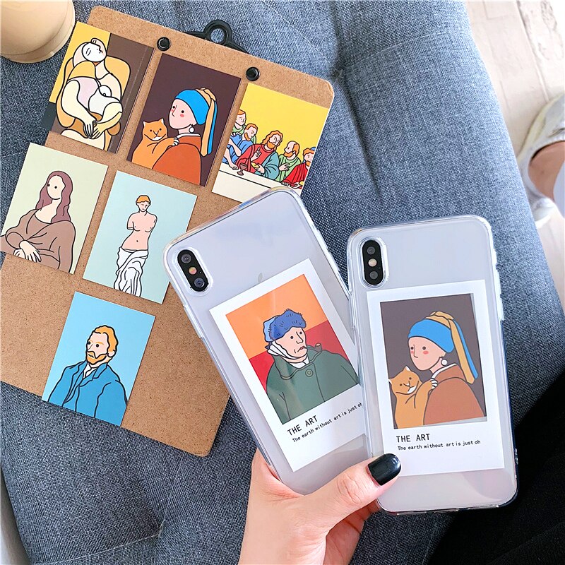 Funda de teléfono suave y transparente con pintura al óleo, para iphone XR, XS, Max, X, 11, 12 Pro, Max, 6, 6s, 7, 8 plus