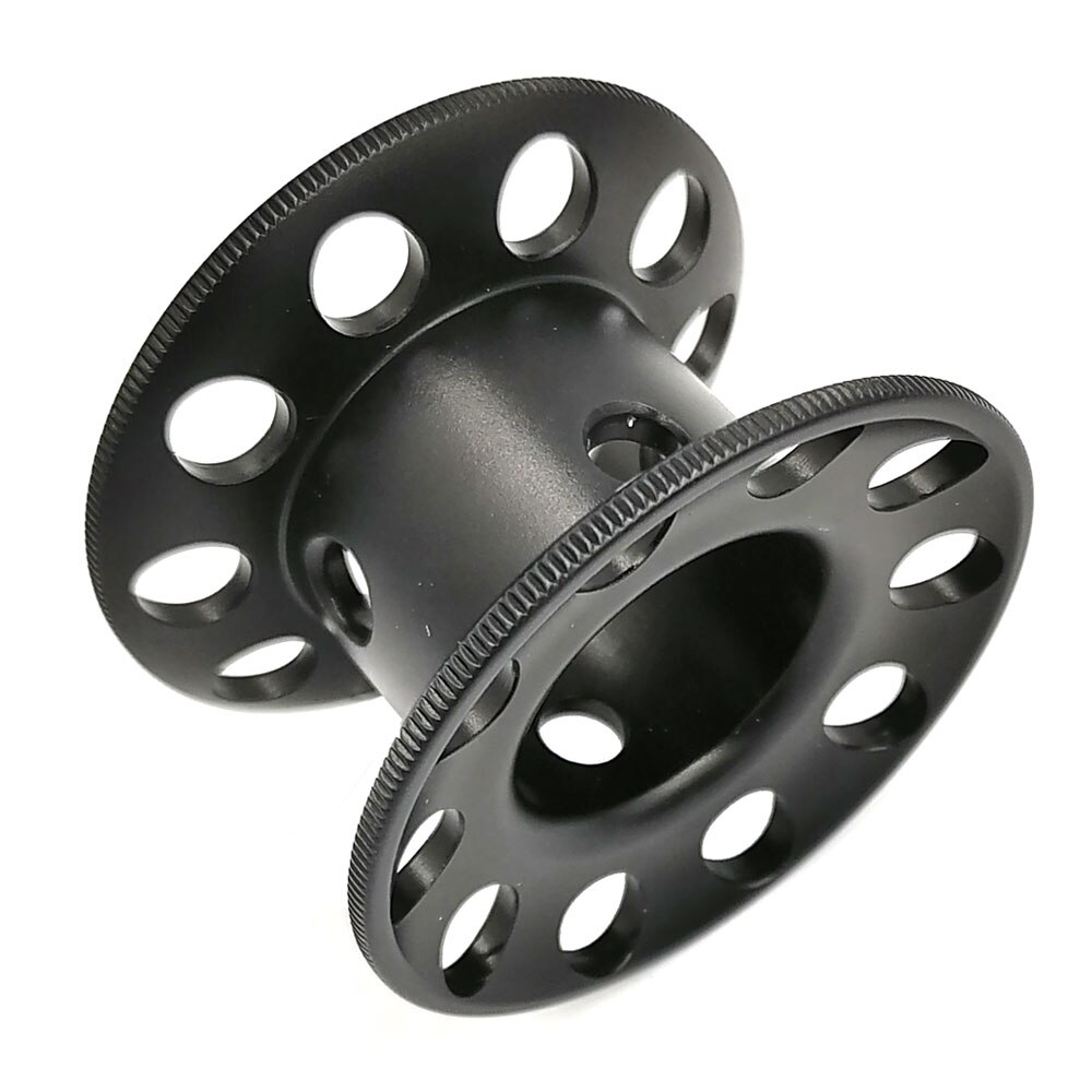 Mini-blank-taucherrolle aus aluminiumlegierung mit fingerspule, ideal für wracktauchen, höhlentauchen und freitauchen. schnurführung und rollenhalter für diy -15m -leinen.: Schwarz
