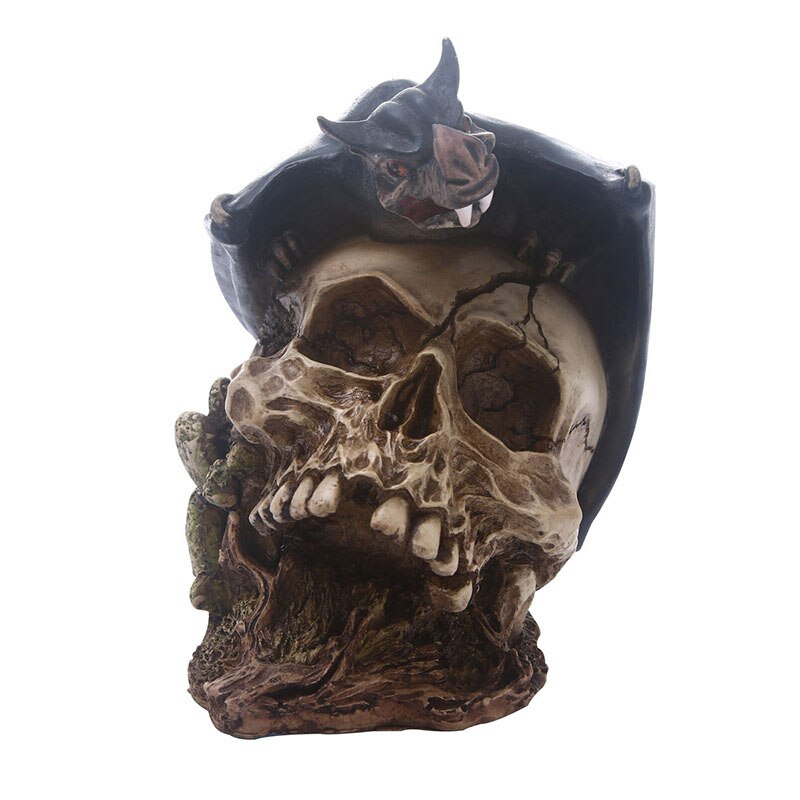 Heymamba harts svart fladdermus mänsklig skalle staty skulptur bevingad orm skalle skelett modell halloween dekoration film rekvisita