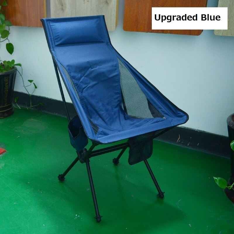 Ultralight Outdoor Folding Camping Chair 150KG Load Aluminiu Alloy Moon Chair For Fishing Picnic BBQ Beach Garden Yard Chair: Upgraded Blue
