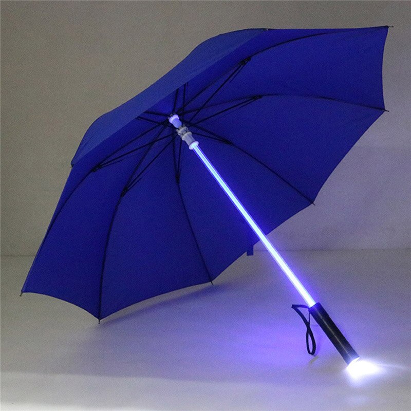 Led paraply regn gennemsigtig mænd kvinder blinker på nat lys holder vindtæt: Blå