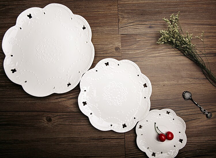 6-8 "Vlinder Bloem Holle Keramische Plaat Europese Opluchting Kant Salade Taart Plaat Pizza Plaat