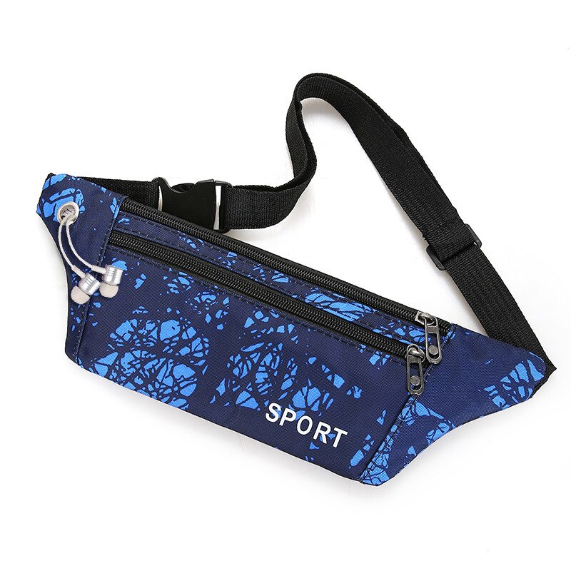 Nylon Heuptasje Taille Banaan Tas Met Oortelefoon Gat Reizen Hip Bum Waistbags Mannen Vrouwen Riem Zak Wandelen Pouch pocket: blue