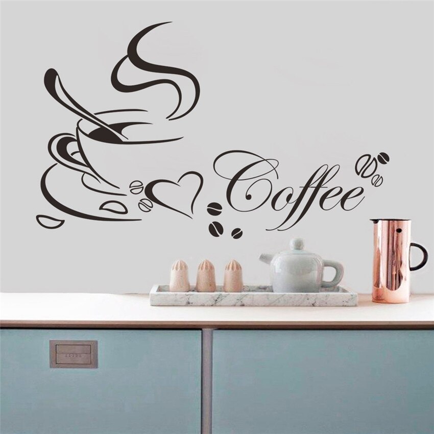 Koffie Cup Met Hart Muursticker Restaurant Keuken Decor Verwijderbare Pvc Stickers Diy Home Decor Art Mural
