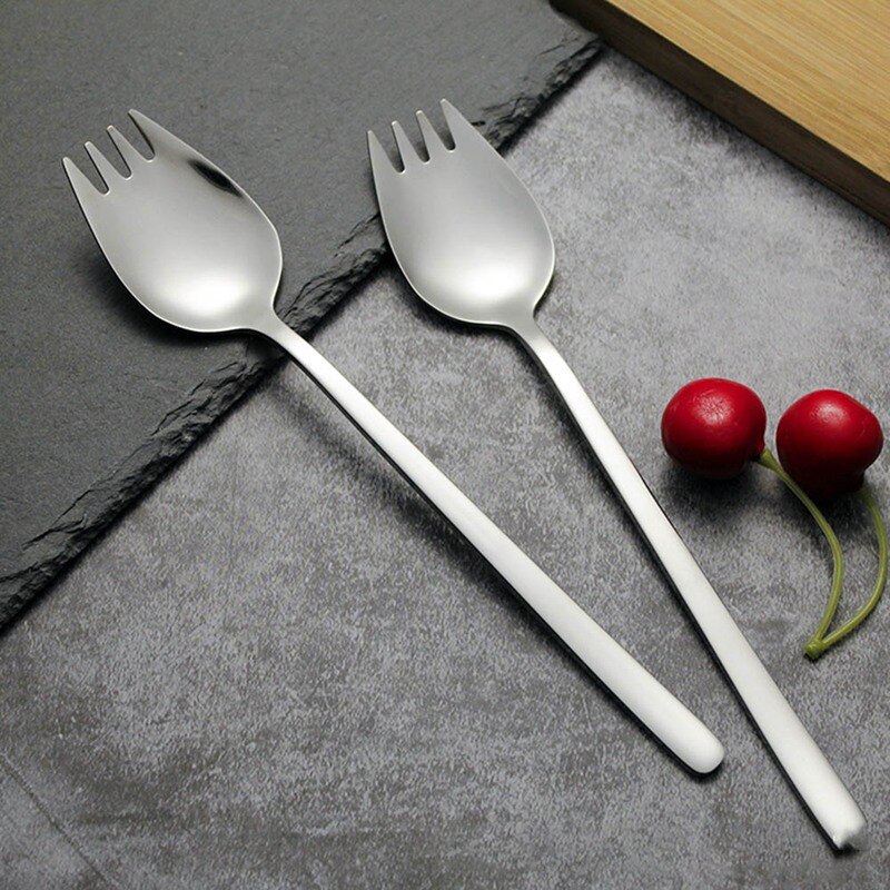 1pc Sliver 2 in1 Stainless Steel Spork Spoon Fork Cutlery Utensil Outdoor Combo Picnic Cutlery Fruit Serving Spoon Kitchen