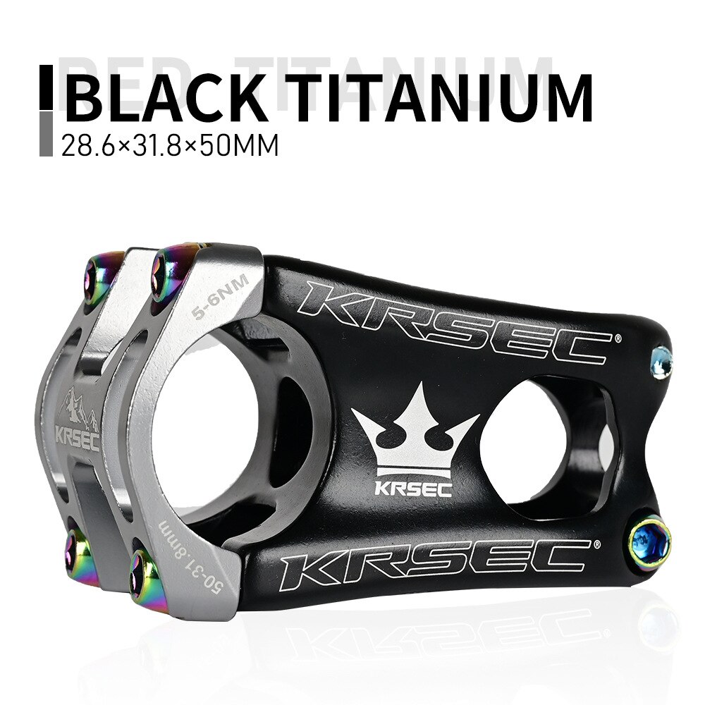 KRSEC bicycle stem mtb stem ultra-light CNC hollow aluminum alloy short stem DH/FR/XC/AM 31.8*28.5*50mm riser bicycle parts: black and Titanium