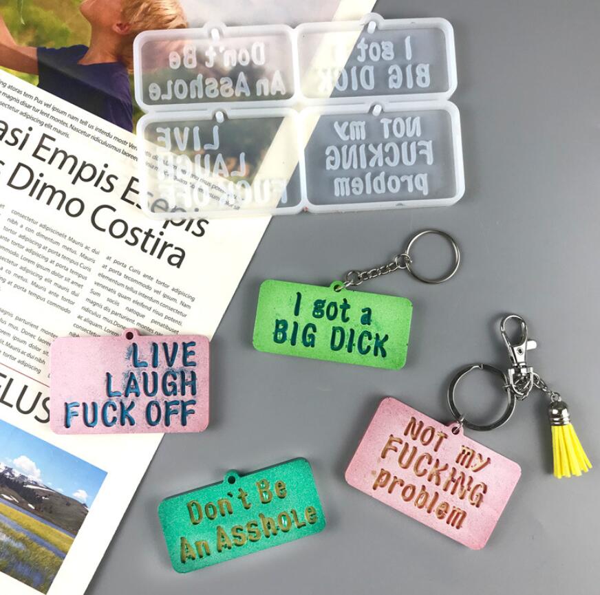 Punk Style 4 In 1 Rude Language Bad Words Curse Swear Words Keychain Resin Mold for DIY Epoxy Pendant Silicone Molds