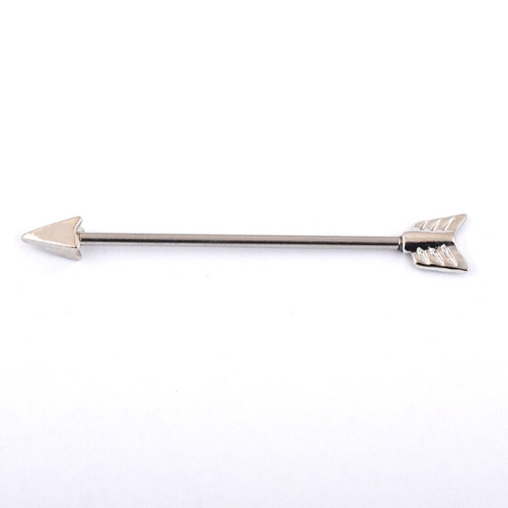 1pc Black gold Silver Stainless Steel Industrial Piercing Ear Cartilage Stud Earring body Arrow Ear Piercings Barbell Jewelry: sliver