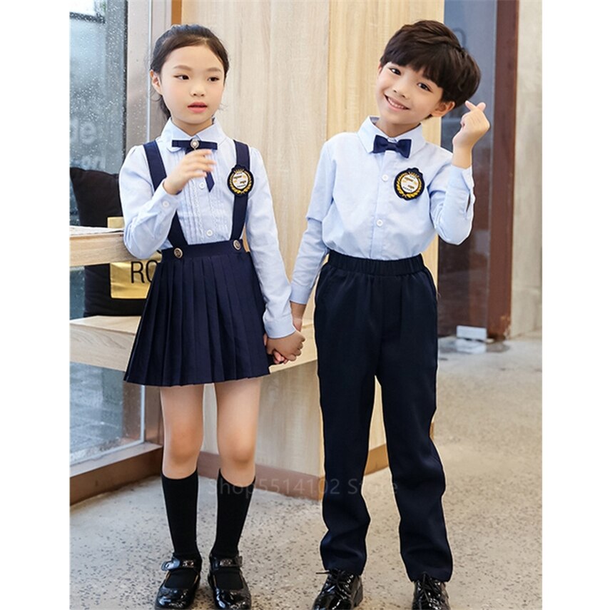 Enfants école uniforme Style japonais coréen sangle jupes pour fille robe bébé garçon Style britannique Chorus Costumes 100-160CM danse