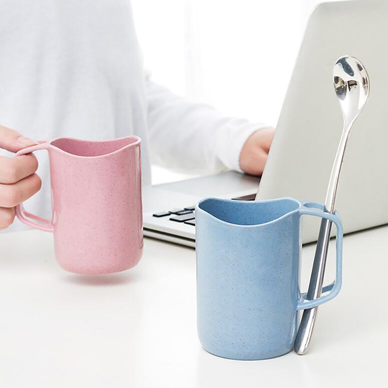 1PC Wheat Straw Tea Coffee Cup Toothbrush Holder Cup With Handle Bathroom Wash Organizer Portable Travel Drinking Cup