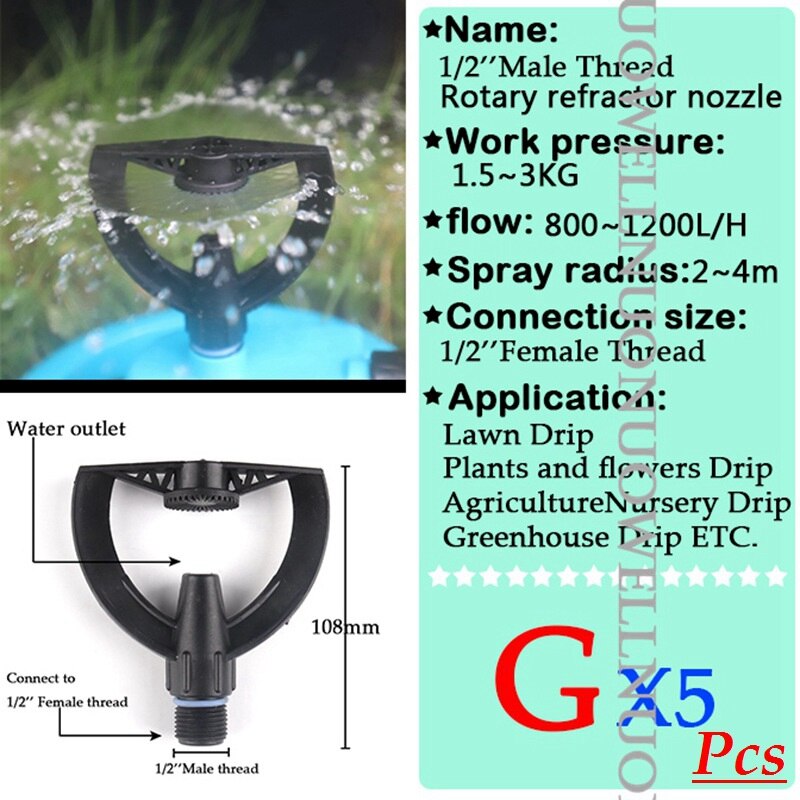 5Pcs Irrigation Spray Nozzle 1/2'' 3/4'' Male Thread Garden Watering Sprinkler 360Rotary Refractor Sprinkler For Greenhouse Drip: G