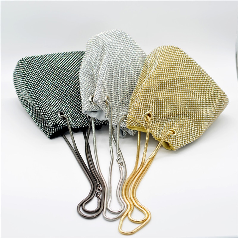 Crystal Bucket Bag for Women Multicolor Rhinestone rainbow Beaded Ladies Handbag Luxury Shoulder Bag