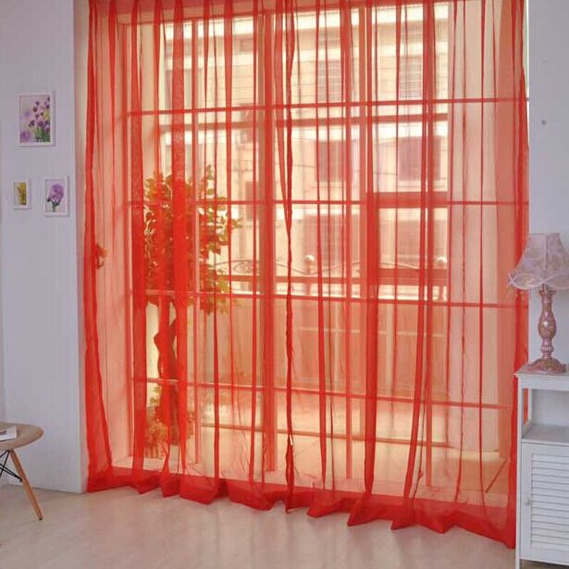 Farverig tyl voile dør drapere panel gennemsigtigt tørklæde skillevæg mørklægningsgardiner tørklæde kapper værelse gardiner til moderne boligindretning: Rød