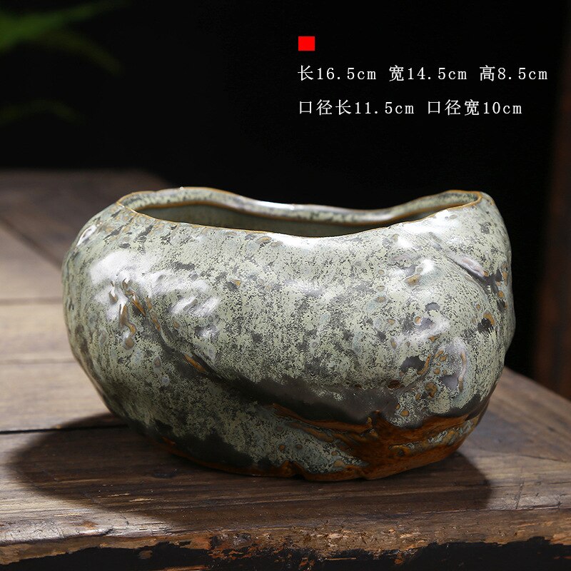 Maceta pequeña de cerámica Retro Para el hogar, maceta creativa de escritorio para plantas verdes suculentas Wenzhu, utensilios de jardín chino hechos a mano: No holes 01