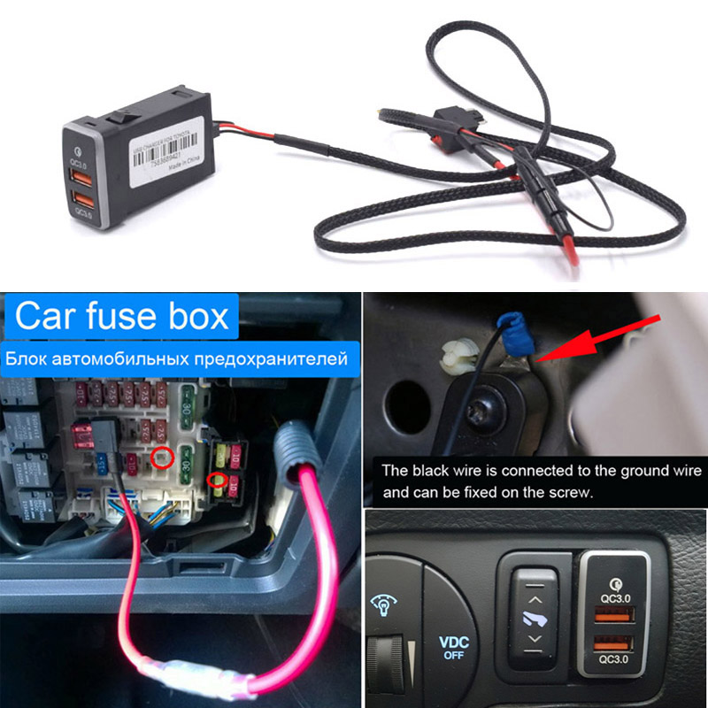 Xcgaoon QC3.0 Quickcharge Autolader Dubbele Usb Telefoon Pda Dvr Adapter Plug &amp; Play Kabel Voor Toyota Hilux Vigo